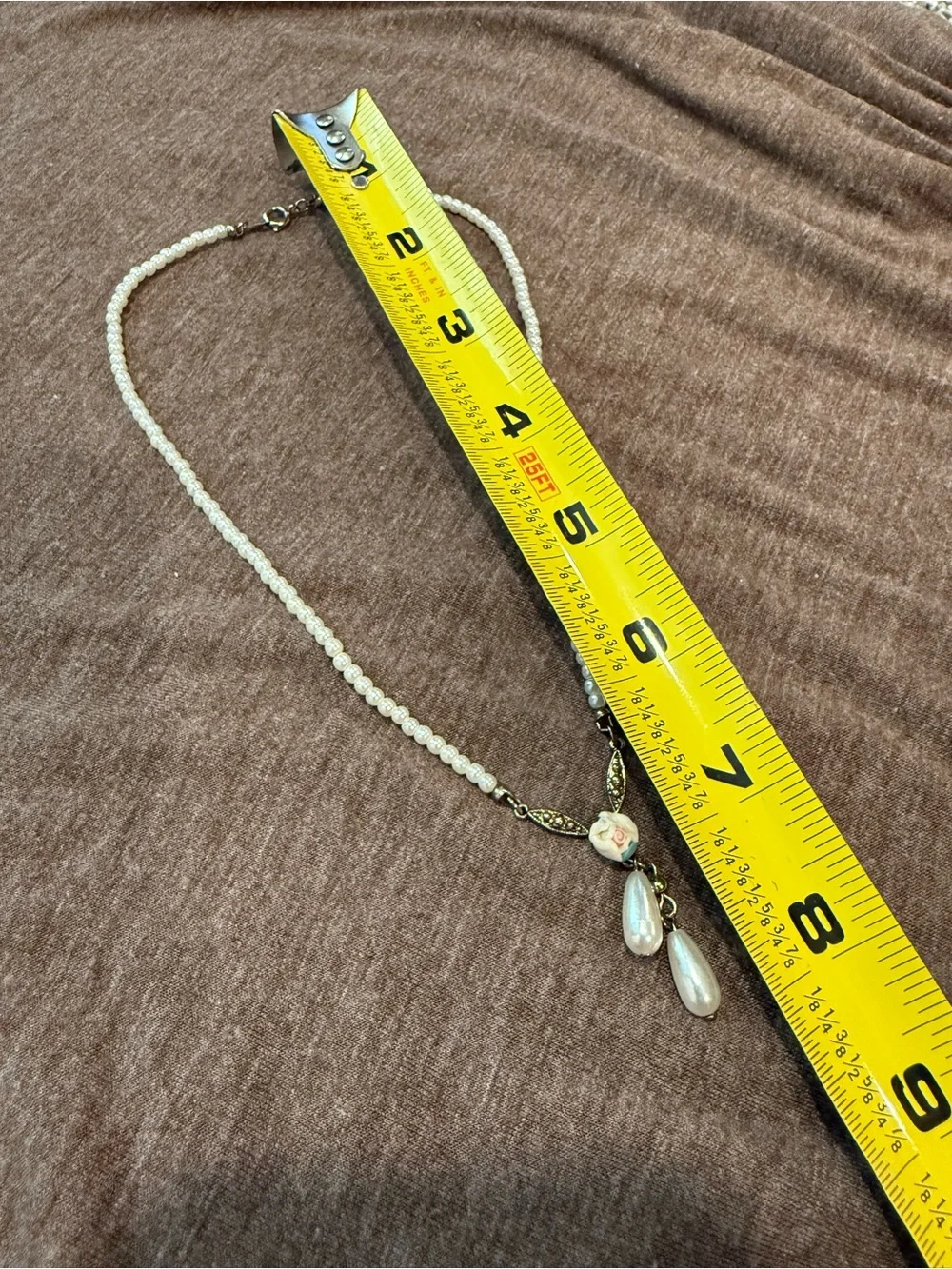 Delicate Floral Pearl Drop Necklace - Cream & Pink